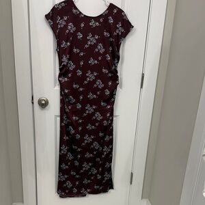 a new day Burgundy Floral Midi Dress